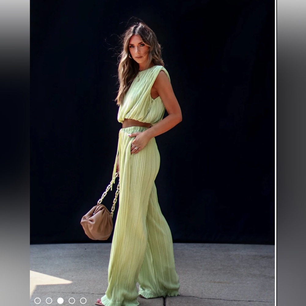 Vici collection crop top and plisse pant set